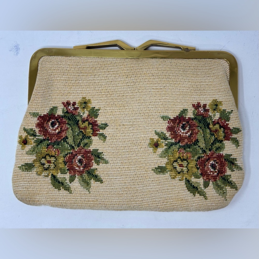 Vintage Neiman Marcus Floral Petit Point Coin Purse Bag - Picture 2 of 5